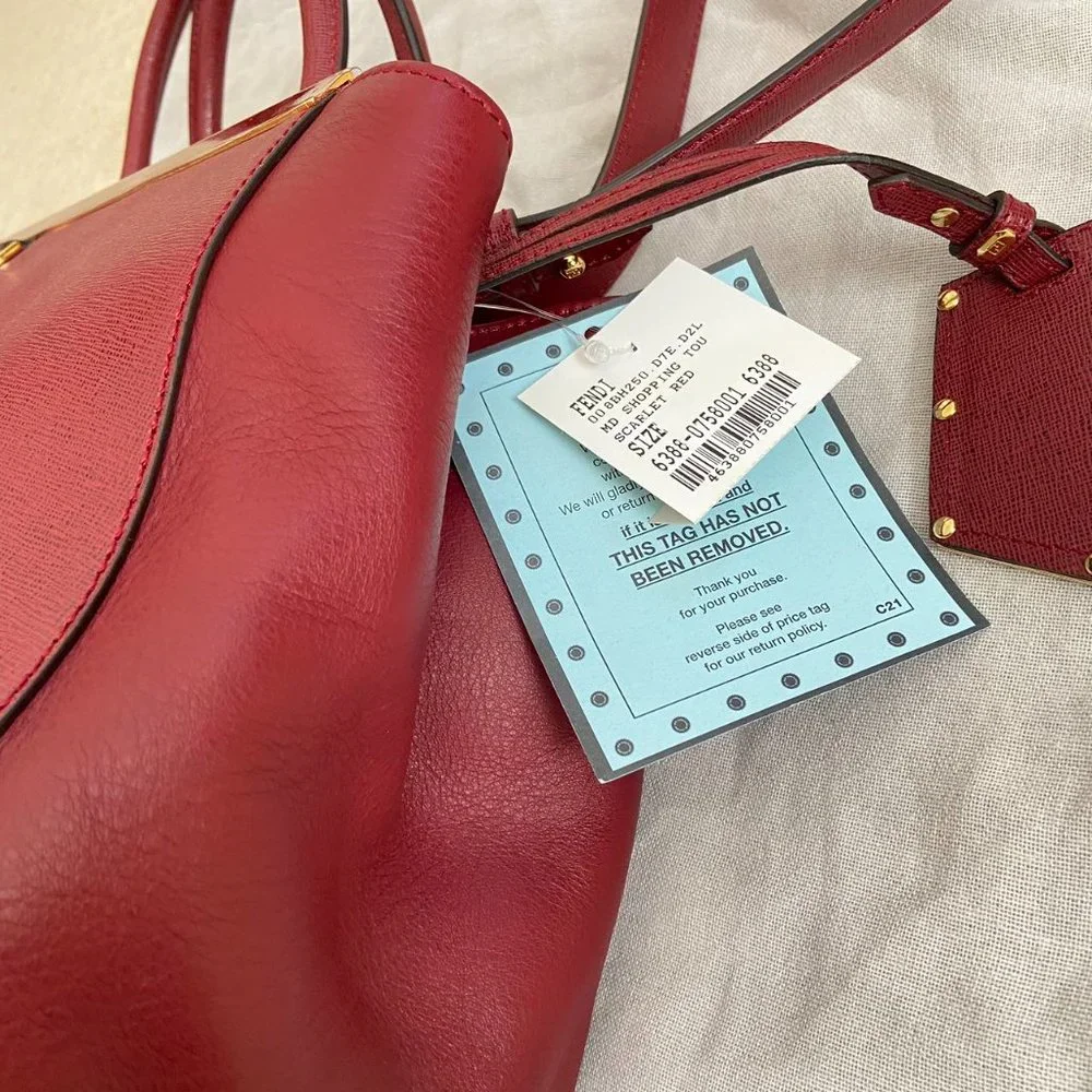 Authentic NWT Fendi 2 Jours Dark Red Leather Two Way Tote Shoulder Bag - Picture 7 of 11